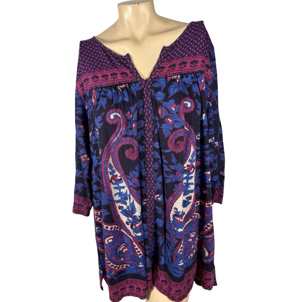 Lucky Brand Paisley Print Long Sleeve Tunic Top Blue Pink Size 2X
